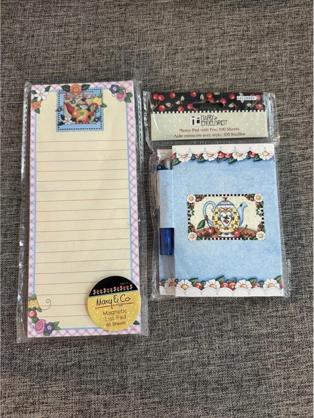 Mary Engelbreit Tea Time Stationery Lot Magnetic List Pad + Memo Pad NEW Sealed